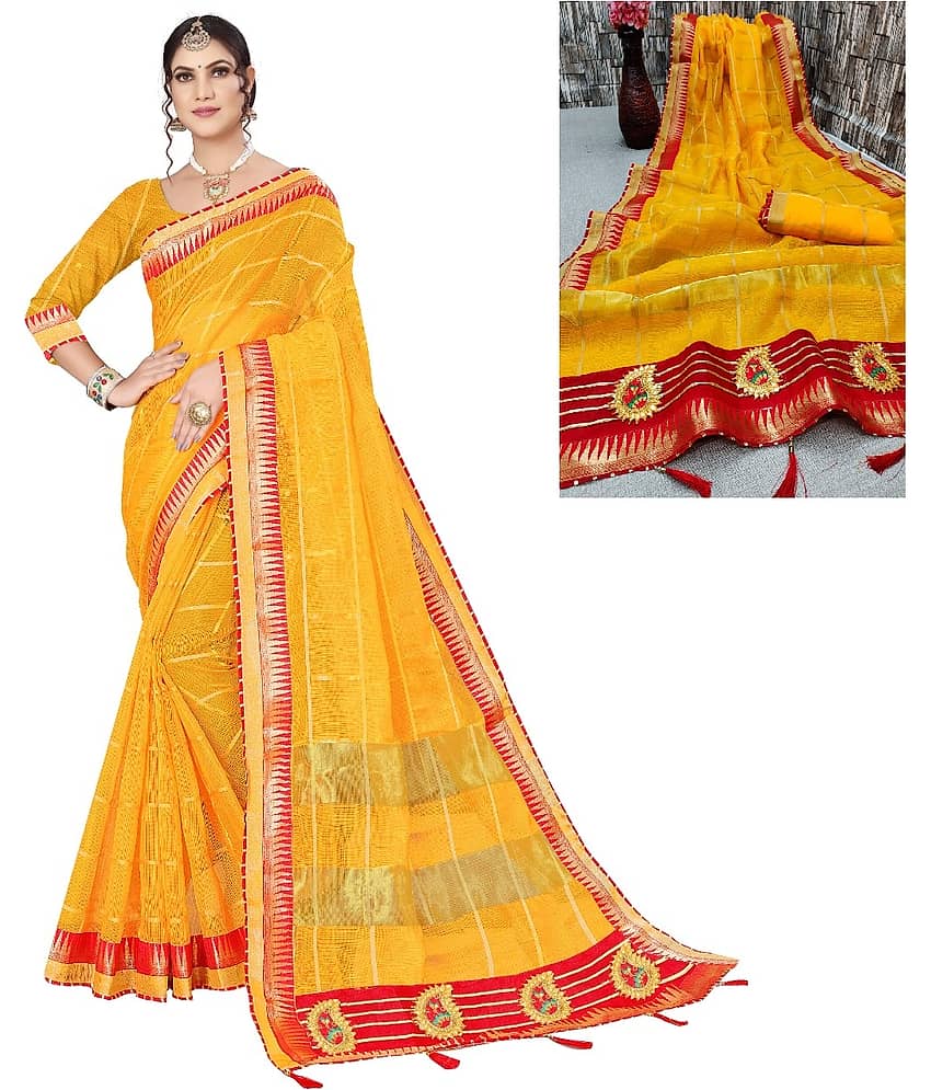 Kanooda Prints Cotton Silk Embroidered Regular Saree With Unstitched Blouse Piece ( Multicolor 2 )