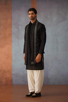 Arjun Bijlani in Ilian - Black Real Mirror Work Kurta Set With Dupatta-XS/34