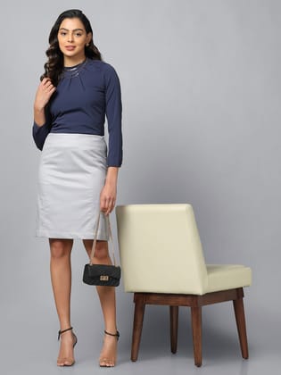 Poly Cotton Straight Skirt - Cloud Grey-XS