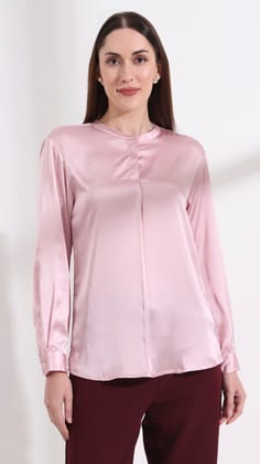 Summer Satin Light Pink Front Pleated Tunic-M / LIGHT PINK