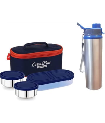 CrossPan ORRA LUNCH TIFFIN BOX + BOTTLE Stainless Steel Lunch Box 3 - Container ( Pack of 2 )