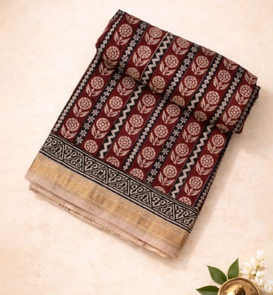 Bagh Print Maheshwari Cotton-Silk Saree – Hand Block Printed