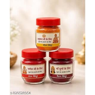 (Pack of 3) Puja Sindoor & Kumkum Combo | Red, Maroon & Orange Tilak Powder for Devi Mata, Hanuman Ji & Ganesh Ji