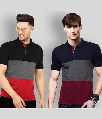 Leotude Pack of 2 Cotton Blend Regular Fit Colorblock Half Sleeves Men's Polo T Shirt ( Multicolor )