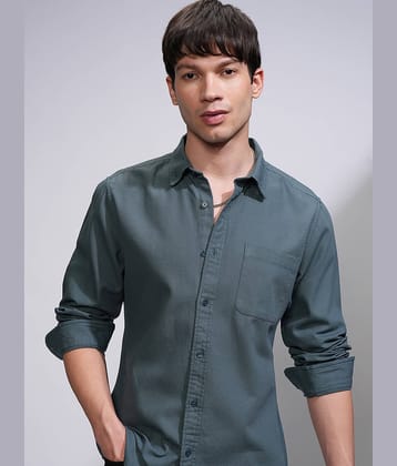 Highlander 100% Cotton Slim Fit Solids Full Sleeves Men's Casual Shirt - Blue ( Pack of 1 )