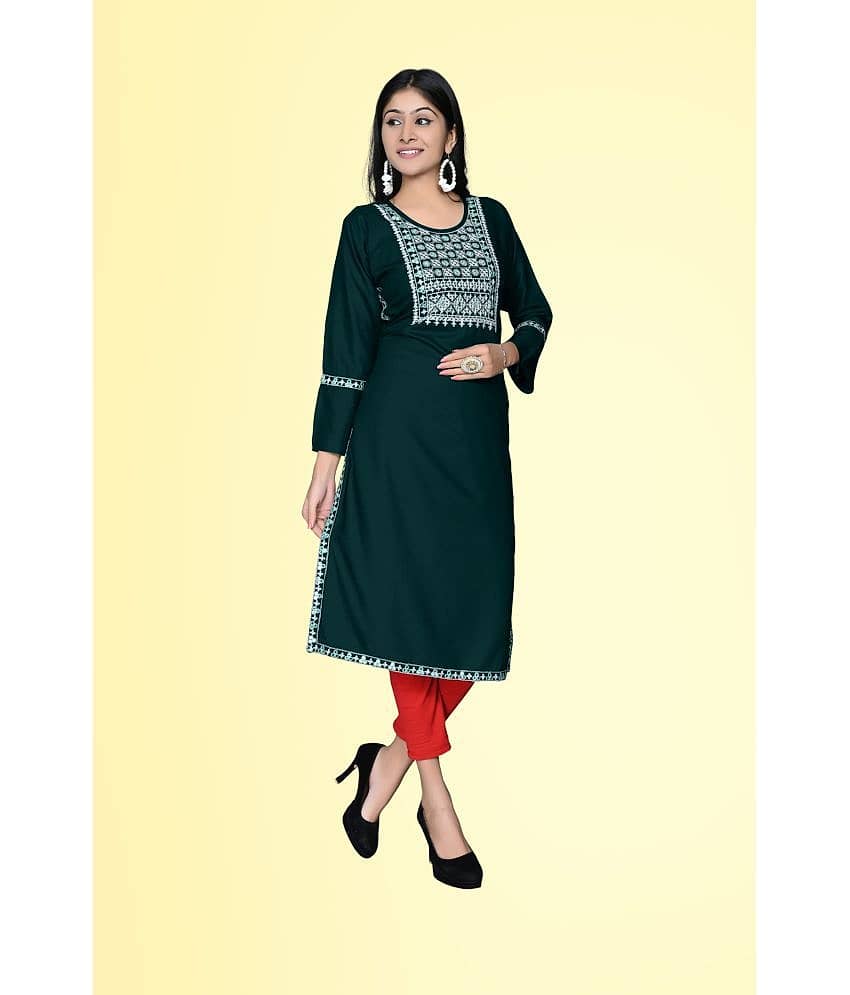 Kapadia - Green Rayon Women's Straight Kurti ( Pack of 1 )