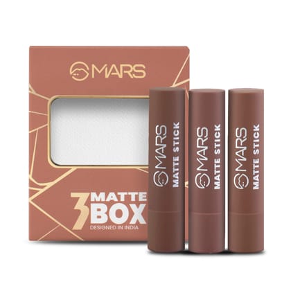 MARS Matte Box Set of 3 Lipsticks for Women | Long-Lasting | Smooth Finish | Moisturising | One Swipe Pigmentation | (3x3.2 gm) (04-Brown) MARS Matte Box Set of 3 Lipsticks for Women | Long-Lasting | Smooth Finish | Moisturising | One Swipe Pigmentation 