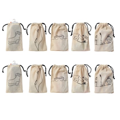 IVillage Washable Pure Cotton Fabric Travel Pouches Pack of 10
