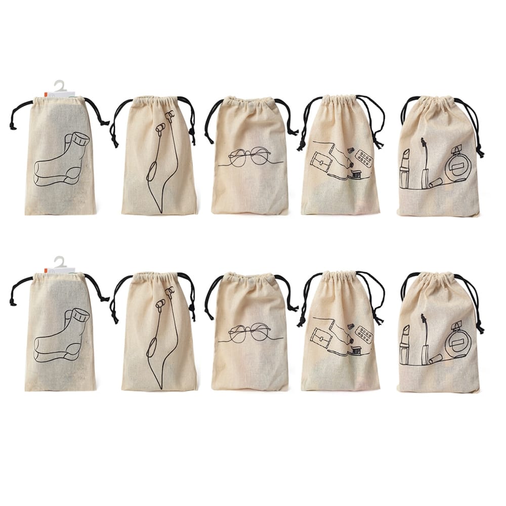 IVillage Washable Pure Cotton Fabric Travel Pouches Pack of 10