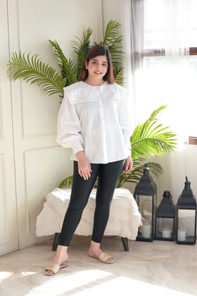 Nora White Cutwork Collar Shirt-M