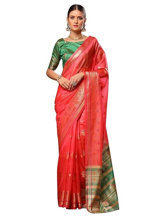 AKHILAM Women's Organza Ethnic Motif Saree