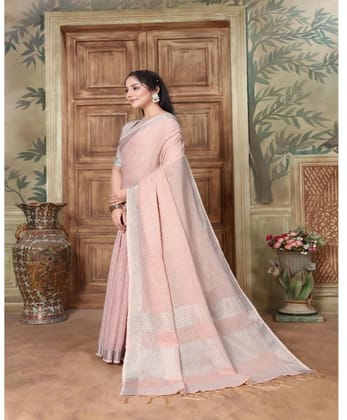 Women's Organza Printed Saree with Unstitched Blouse (Pink, 5-6 Mtrs)