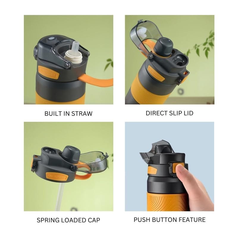 Stylish Dark Grey Water Bottle with Orange Grip - BPA Free & Leak-Proof