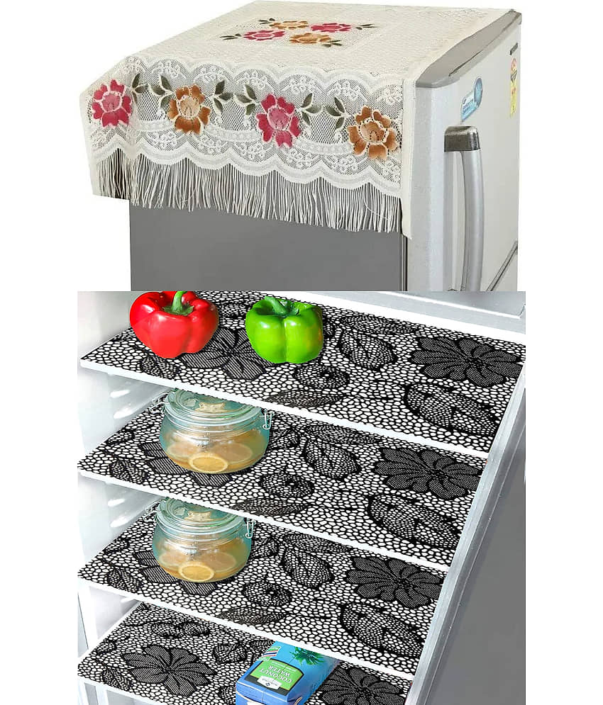 Crosmo Polyester Floral Printed Fridge Mat & Cover ( 99 53 ) Pack of 5 - Multicolor