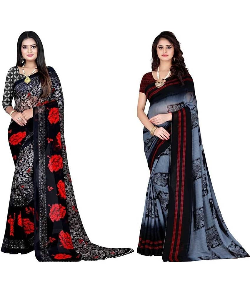 LEELAVATI Georgette Printed Saree With Unstitched Blouse Piece ( Grey )