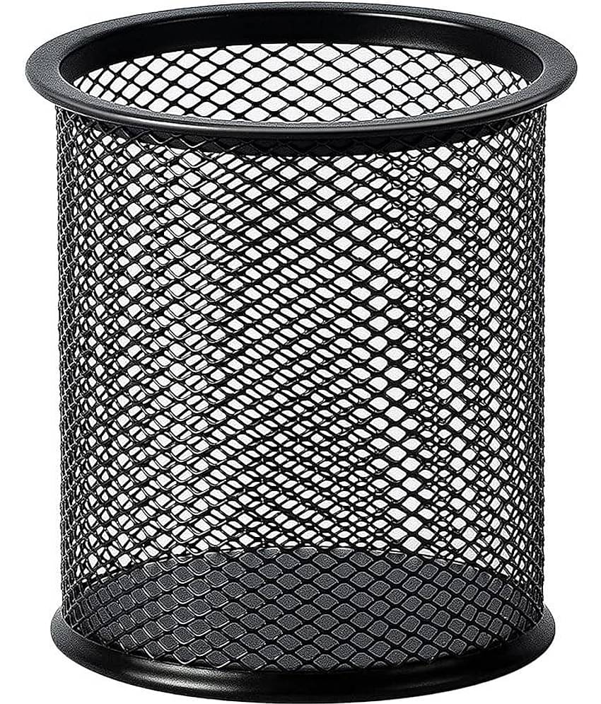 ECLET Black Pen Holder Cup for Desk, Black Wire Mesh Pencil Cup Holder for Desk Office Pen Organizer_B