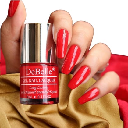 DeBelle Gel Glossy Finish Nail Polish French Affair (Scarlet Red), 8 Ml - Enriched With Natural Seaweed Extract, Cruelty Free, Toxic Free DeBelle Gel Glossy Finish Nail Polish French Affair (Scarlet Red), 8 Ml - Enriched With Natural Seaweed Extract, Cru
