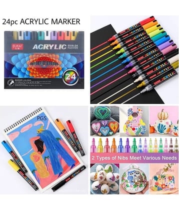 BANISTROKES STA Acrylic Paint Marker Pens 24 Colors Medium Point Tip Art Markers for DIY Glass, Ceramic, Rock, Wood, Canvas , Metal, Fabric, Highly pigmented Acrulic Pens