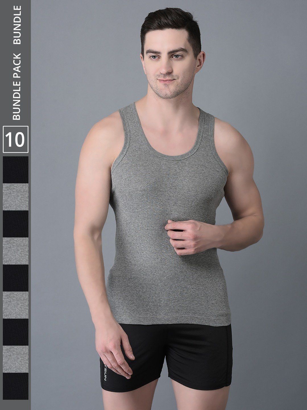 Men's Pack of 10 Solid Combed Cotton Vest