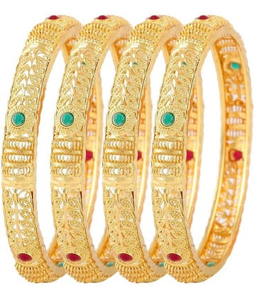 Jewar Mandi Jewelry Traditional Gold Plated 2.6 inches Bracelet Bangles Set of 4 for Girls and Women 7828