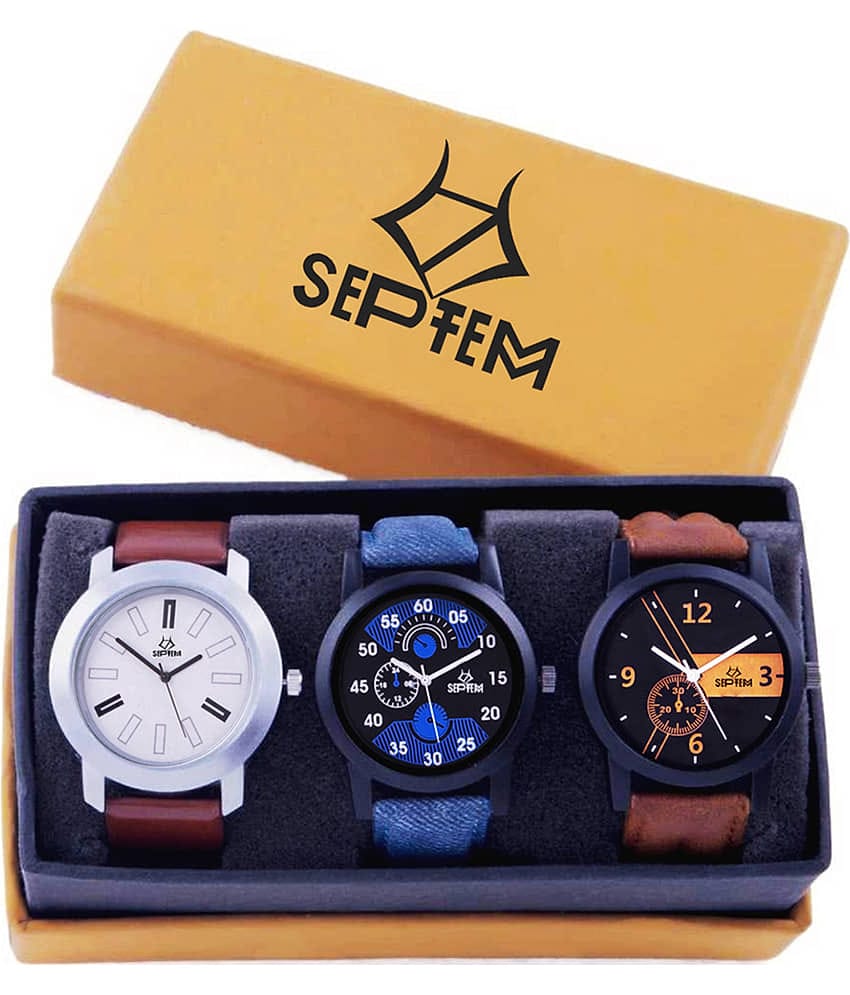 Septem Multicolor Leather Analog Men's Watch