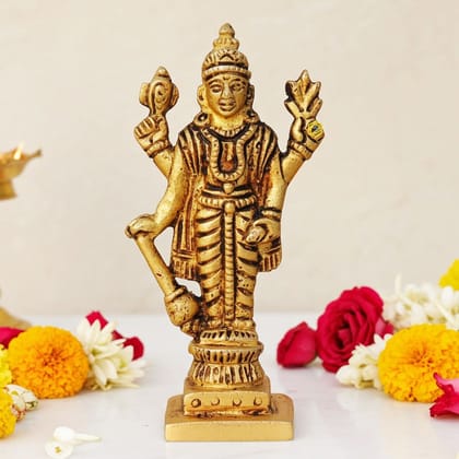 Brass Vishnu Ji Idol Statue - Spiritual Puja Mandir Decor, Height : 2.5 Inch (BSMAS1459 V)