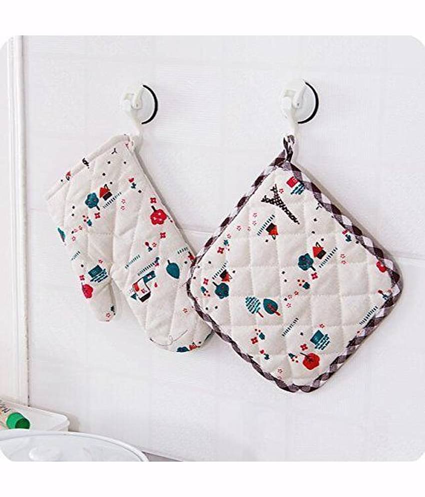 Cotton Printed Microwave Oven Heat Resistant Hand Glove with Pot Holder