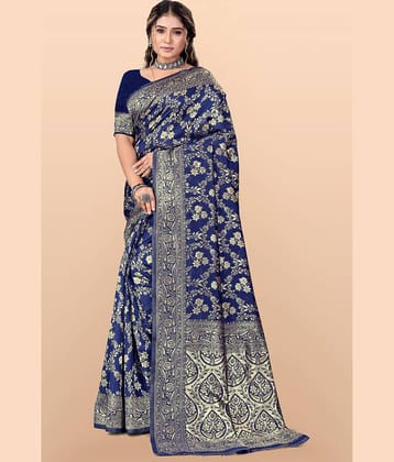 LEELAVATI Banarasi Silk Embroidered Saree With Unstitched Blouse Piece ( Blue )