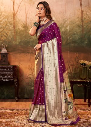 Royal Purple Woven Paithani Silk Saree