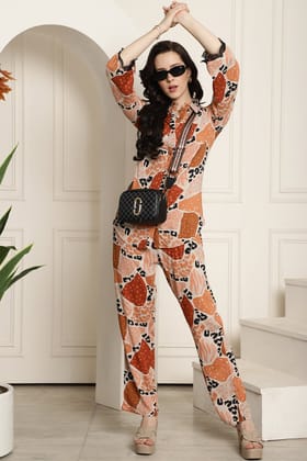 Brown Color Abstract Printed Viscose Rayon Co-ord Set-s