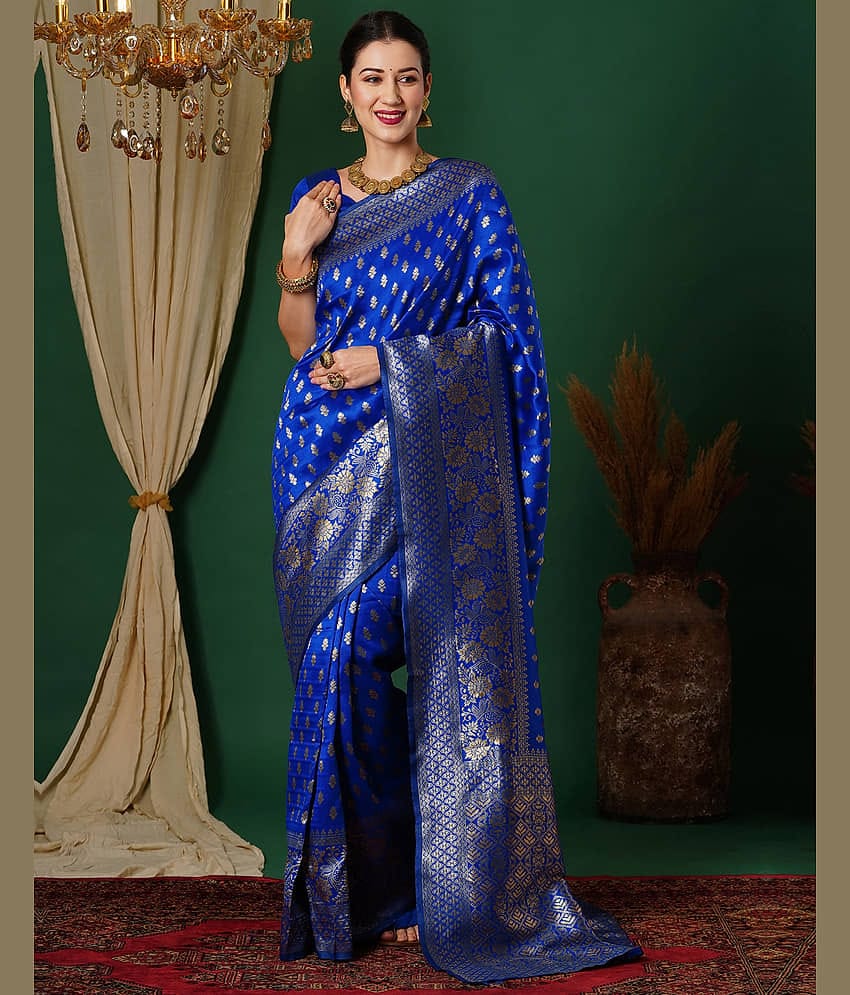 Samah Art Silk Woven Saree With Unstitched Blouse Piece ( Blue )