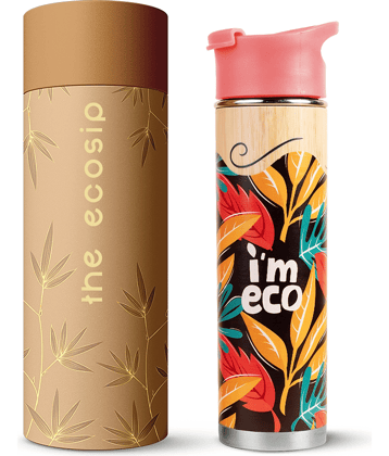 I'm Eco Bamboo Printed Bottle Ideal for Home, Office & Gym Blue Bamboo Water Bottle 500 mL ( Set of 1 )