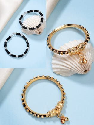 NVR Kids Pair of 2 Rhodium-Plated Artificial Beads Nazariya Kada Bracelet-Onesize / Multi / Brass
