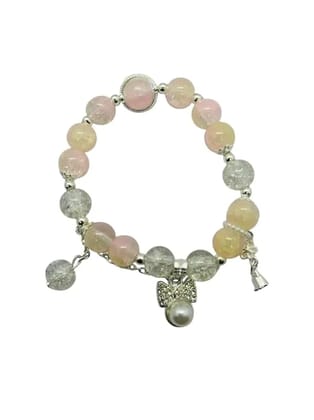 Stylish Beaded Bracelet for Women & Girls with Pearl Charm | Pastel Crystal Stone Stretch Bracelet | Trendy Elastic Fashion Bracelet for Party & Gifting