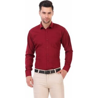Baleshwar Men Maroon Solid Formal Shirt (Pack of 1 )