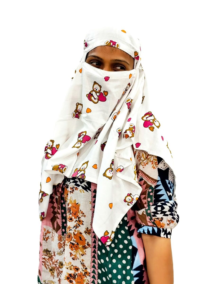 Shiv Textiles Ladies Summer Scarf Teddy Bear Design Pure Cotton Soft Breathable Neck Wrap Headscarf Lightweight Sun Protection Stole Daily Wear Fashion Accessory