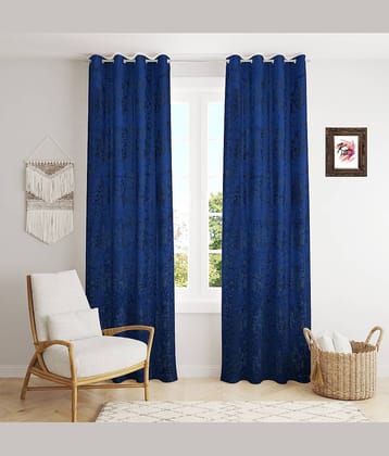 Kraftiq Homes Abstract Blackout Eyelet Curtain 5 ft ( Pack of 2 ) - Blue