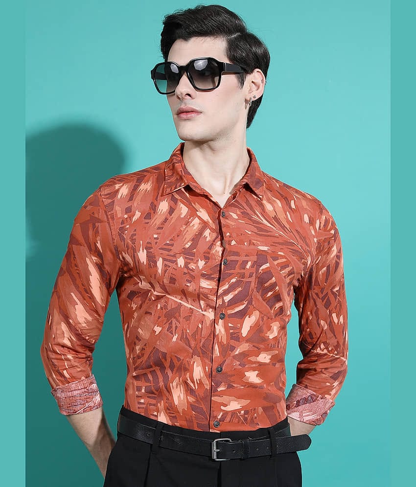 Ketch 100% Cotton Slim Fit Printed Full Sleeves Men's Casual Shirt - Red ( Pack of 1 )