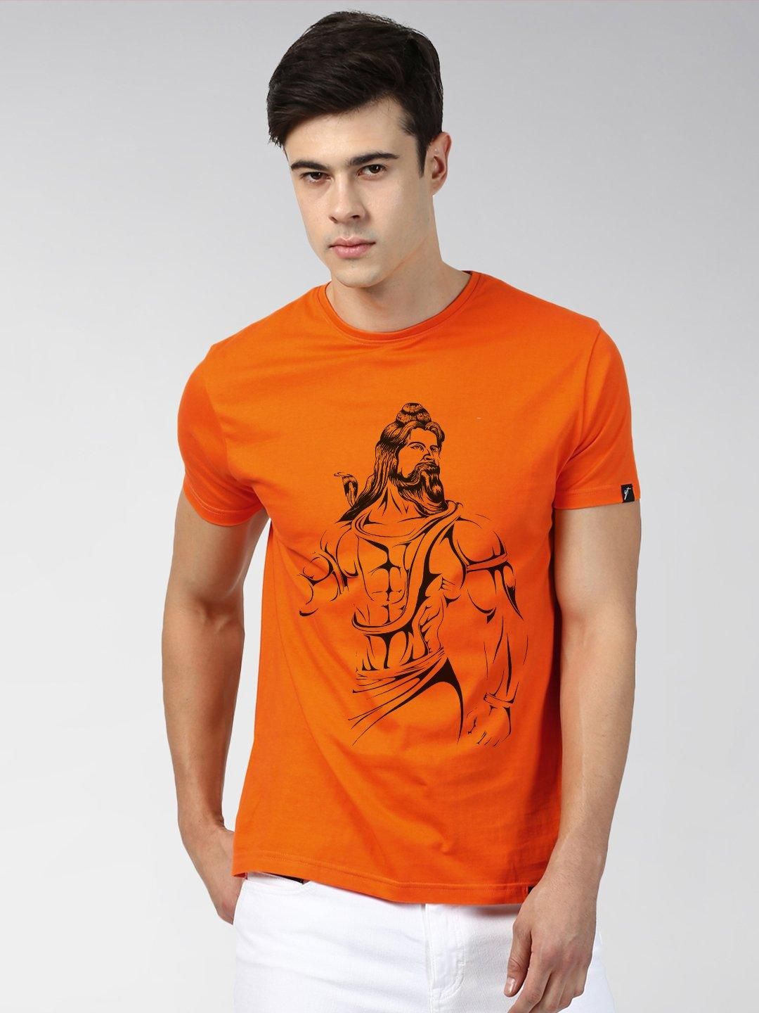 Men's Half Sleeve SHIV Printed T-Shirt-ORANGE / Medium / 100% Bio Wash Cotton