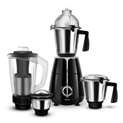 Wipro Elato FMG209 800 Watt Mixer Grinder with 4 Jars,Heavy Duty 100% Copper Ball Bearing Motor with 5 Year Warranty,Superfast Grinding,Clip Lids - Hands Free use, 4 Jars Mixer Grinder 800 Watt,Black Wipro Elato FMG209 800 Watt Mixer Grinder with 4 Jars,