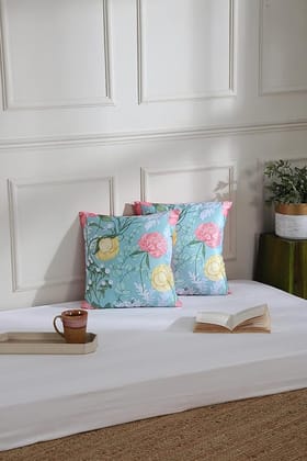 Koko Decorative Sky Blue Polyester Cushion Covers | Soft Textured 16x16 Inch Square Pillow Covers for Sofa, Bed, and Chair - Set of 2