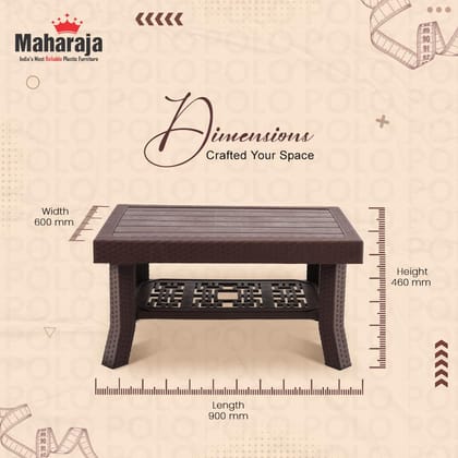 MAHARAJA Plastic Center Trolley Tea or Coffee Table/Tea Table/Anti-Skid Tea POY & Coffee Table for Home, Living Room, Balcony, Outdoor, Home, Office (Brown)
