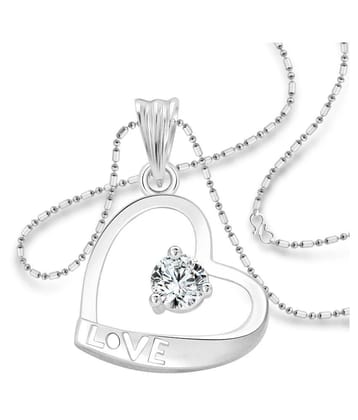 Vighnaharta Valentine Solitaire LOVE Heart CZ Rhodium Plated Alloy Pendant with Chain for Girls - [VFJ1201PR] - Silver