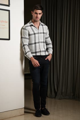 Blog - Textured Check Shirt - Grey-M-40 / GREY