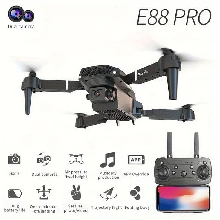 E88 Drone with 4k Camera Foldable 1080P HD Drone with FPV Live Video, Gestures Selfie, Altitude Hold, One Key Take Off/Landing, 3D Flips, Code Free Headless Mode, Aerial Photography RC Drone Ultimate 3