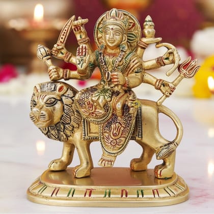 Brass Durga Ji Statue - Traditional Goddess Idol for Puja Decor, Height : 5.5 Inch (BSMAS937 X)