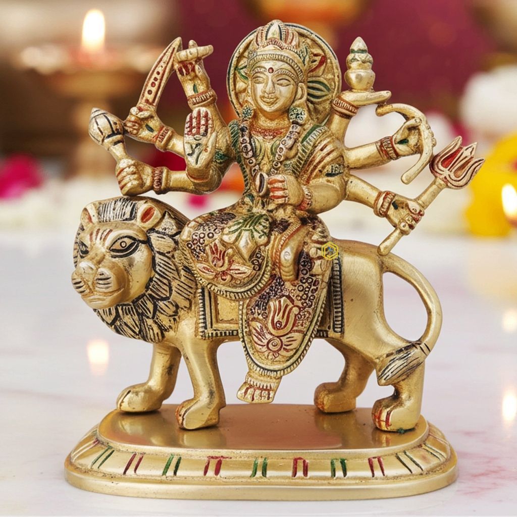 Brass Durga Ji Statue - Traditional Goddess Idol for Puja Decor, Height : 5.5 Inch (BSMAS937 X)
