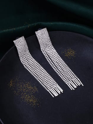 NVR Silver toned contemporary Drop Earrings