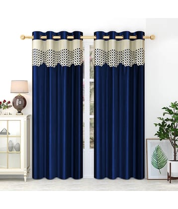 Homefab India Solid Blackout Eyelet Long Door Curtain 9ft (Pack of 2) - Navy Blue