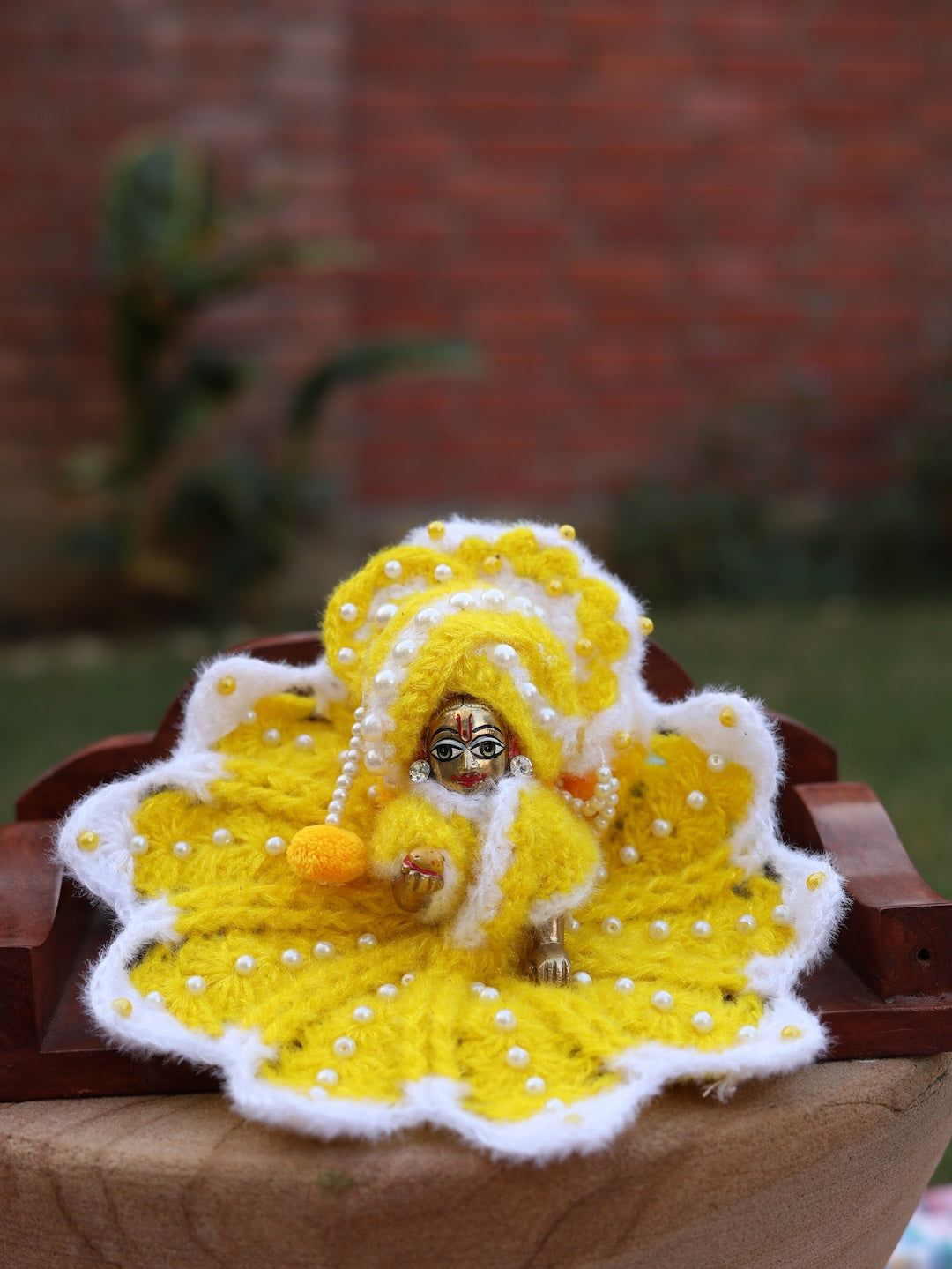 Basanti Yellow Wool Laddu Gopal Poshak 4 Pc Set-0 No. / Yellow